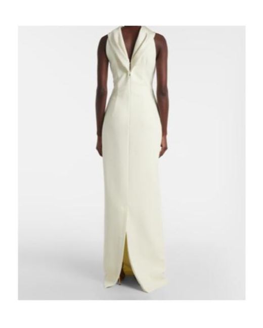 Safiyaa White Holliana Satin-Trimmed Crepe Gown