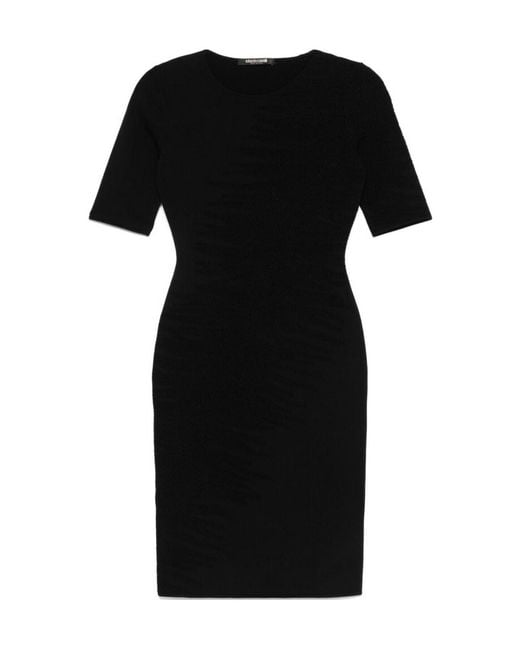 Roberto Cavalli Black Textured Sheath Dress