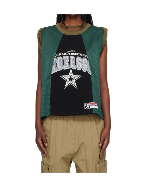 ANDERSSON BELL Green Layered Rolled-Up Basketball Jersey T-Shirt