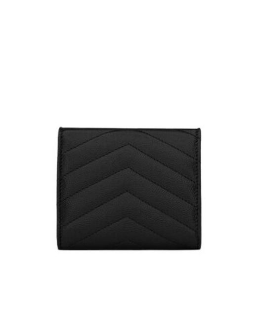 Saint Laurent Black Cassandre Matelassé Multi-Folded Wallet