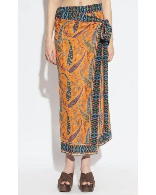 Etro Orange Paisley-Printed Midi Beach Skirt