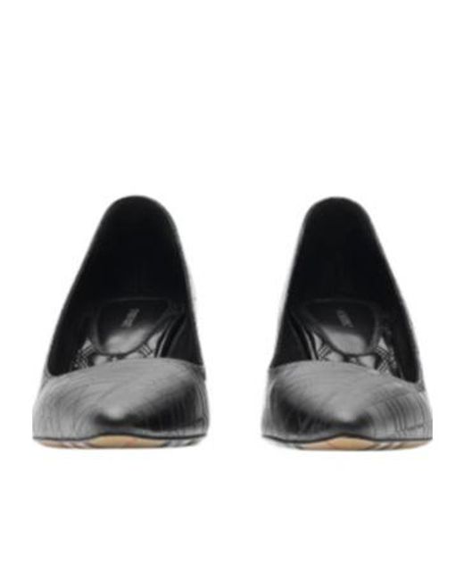 Burberry Black Check Leather Dame Low Pumps