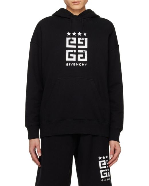 Givenchy Black Logo Printed Drawstring Hoodie for men