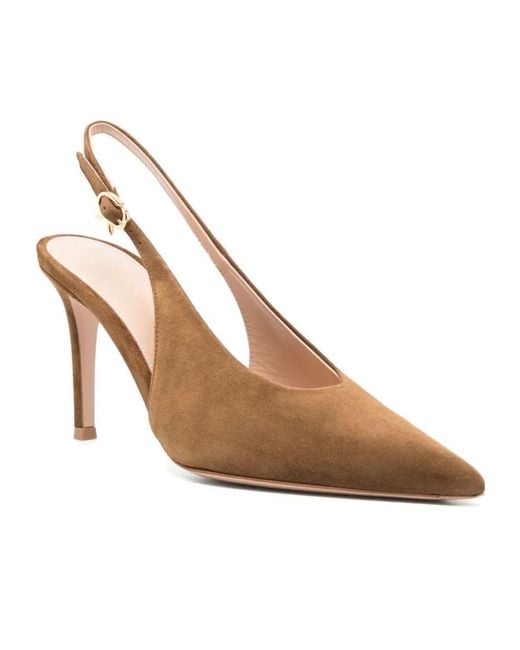 Gianvito Rossi Brown Robbie Pointed Toe Slingback Pumps