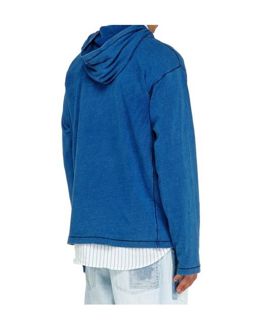 DIESEL Blue Hoodie Long-Sleeve T-Shirt With Shadow-Effect Patches for men