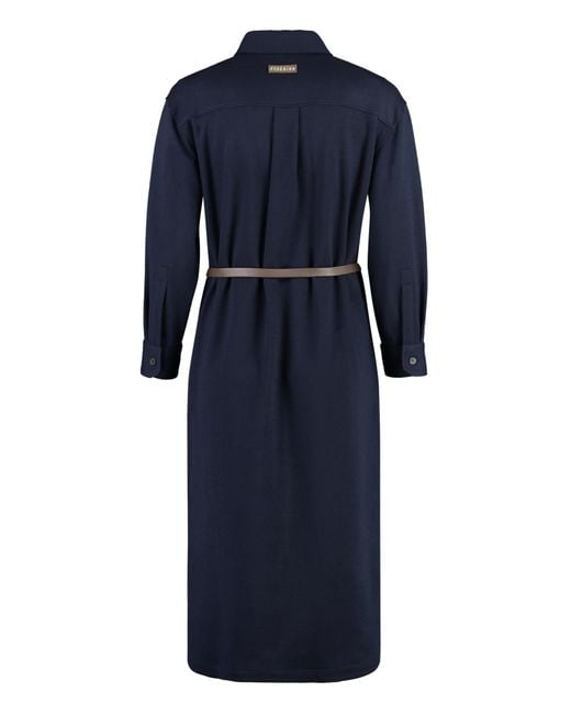 Peserico Blue Belted Flap-Pocket Midi Shirt Dress