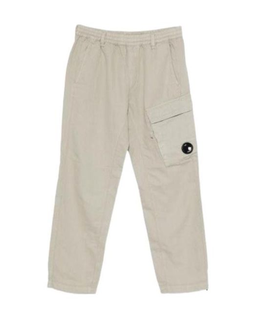 C P Company White Elasticated Lens Cargo Pants for men