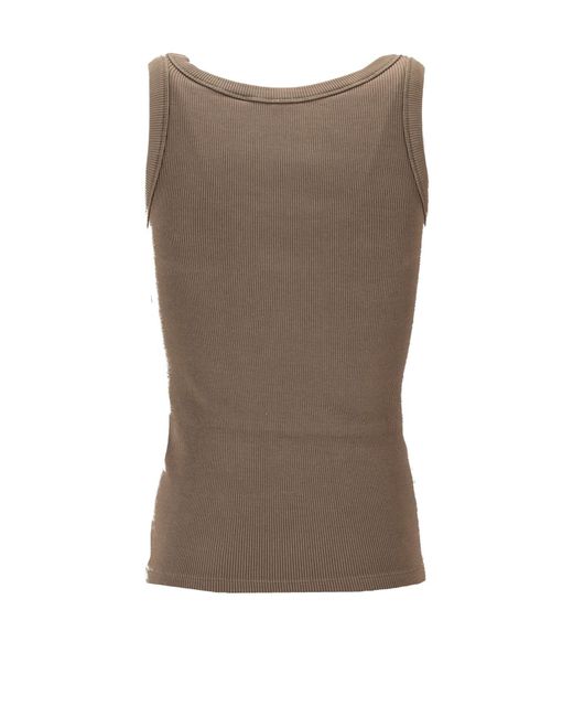 Miu Miu Brown Logo Patch Ribbed-Knit Tank Top