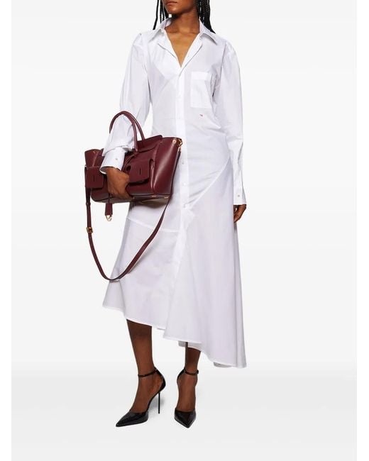 Victoria Beckham White Long Sleeve Panelled Asymmetrical Shirt Dress