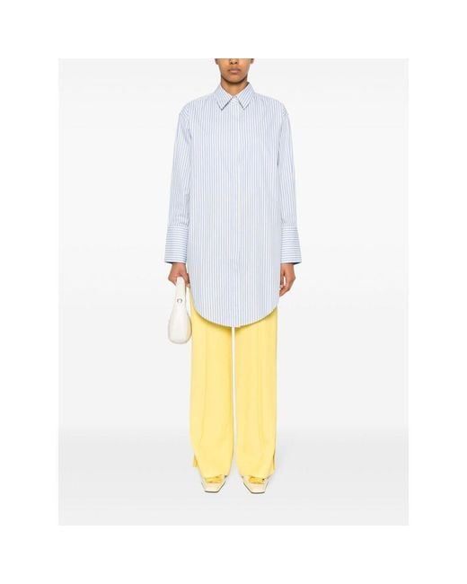 Victoria Beckham White Long-Sleeved Striped Shirt