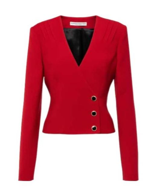 Alessandra Rich Red Pleated Wool Blazer