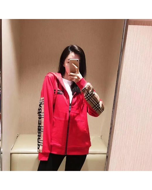 Burberry Red Checked Hooded Sweatshirt