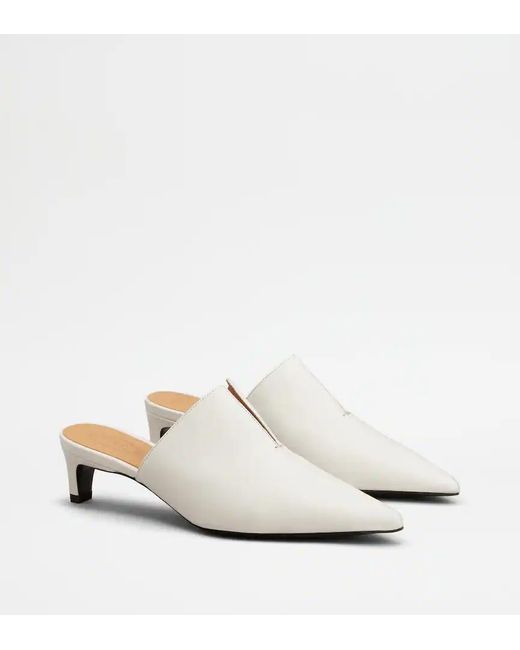 Tod's White Heeled Mules