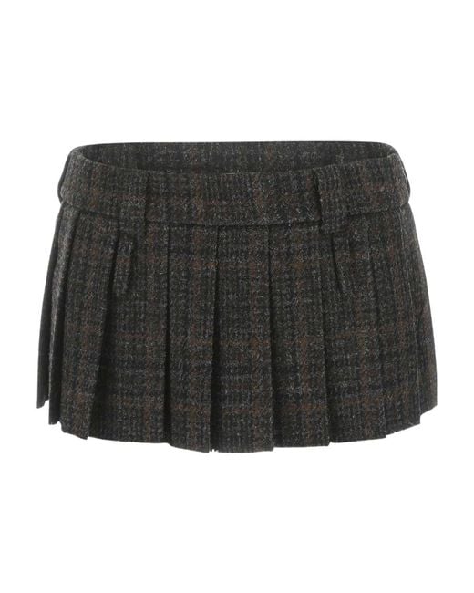 Miu Miu Black Pleated Tartan Skirt