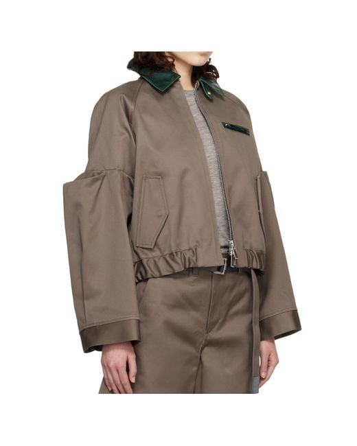 Sacai Brown Leather-Collar Shirt Jacket