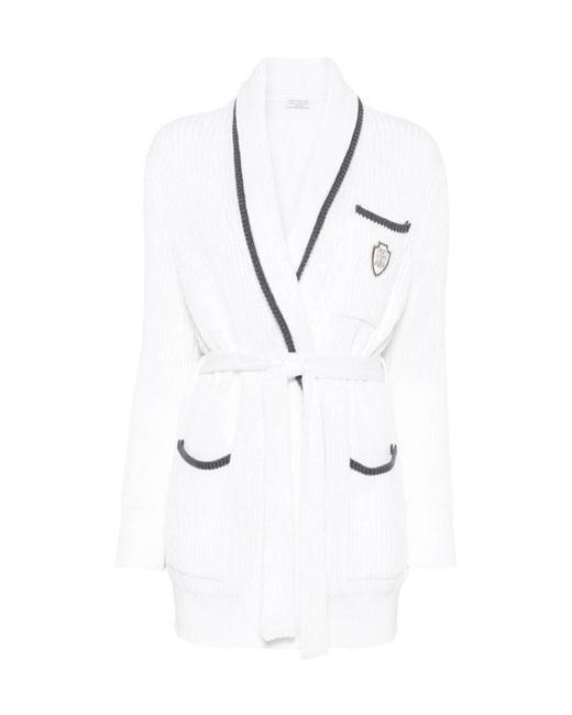 Brunello Cucinelli White Logo-Patch Cardigan