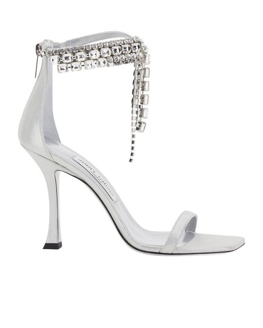 Jimmy Choo White 100Mm Verity Embellished Heeled Sandals
