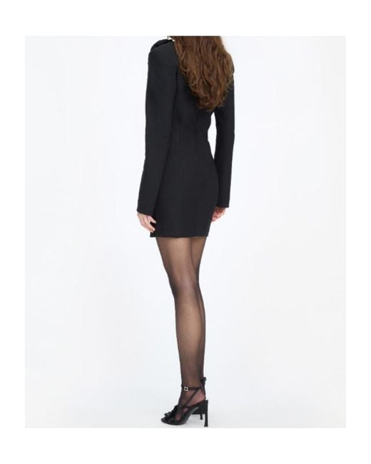 ROTATE BIRGER CHRISTENSEN Black Crepe Mini Long-Sleeves Flower Dress