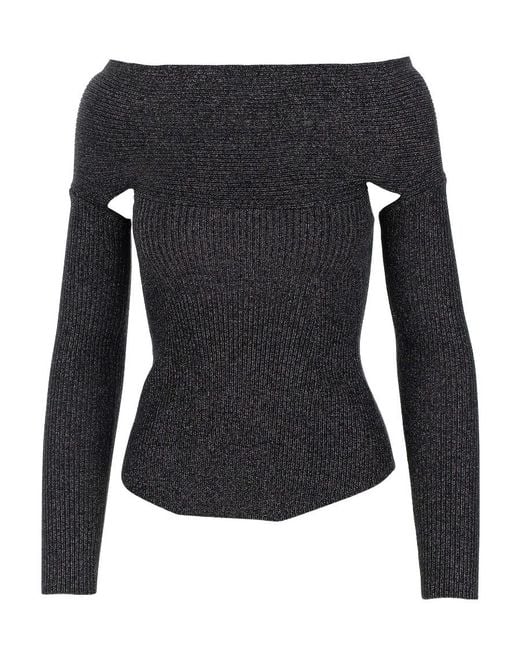 Khaite Black Off-Shoulder Long-Sleeved Top