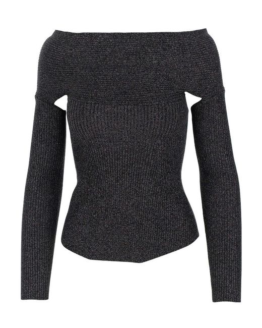 Khaite Black Off-Shoulder Long-Sleeved Top