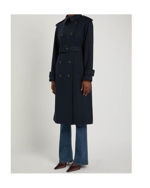 Veronica Beard Blue Double-Breasted Twill Trench Coat