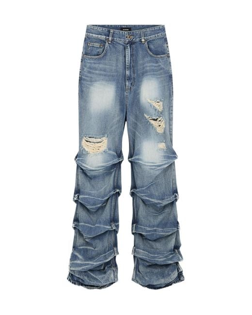 we11done Blue Wrinkled Straight Denim Pants for men