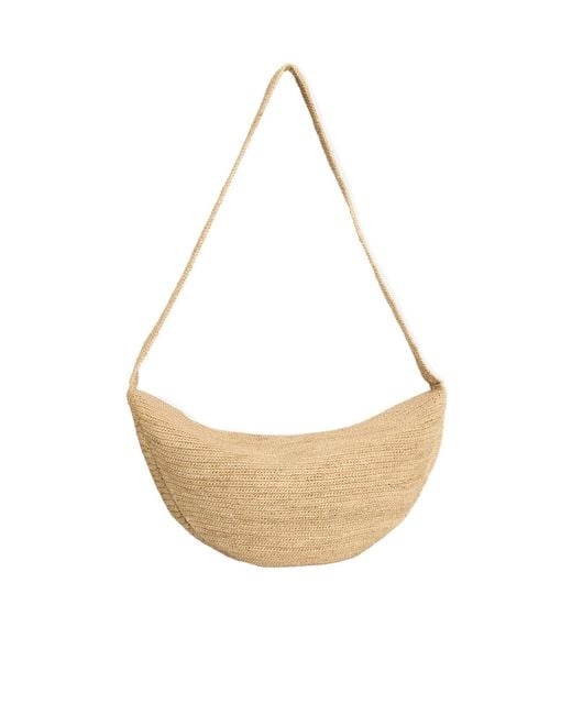 IBELIV White Luna Raffia Half-Moon Shoulder Bag