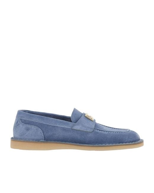 Dolce & Gabbana Blue Logo Plaque Mocassins