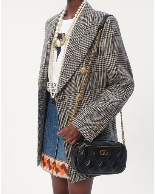 Valentino Gray Double-Breasted Checked Blazer