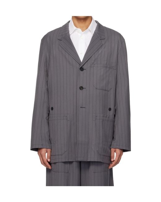 Y-3 Gray Pinstripe Wool Blend Work Jacket for men