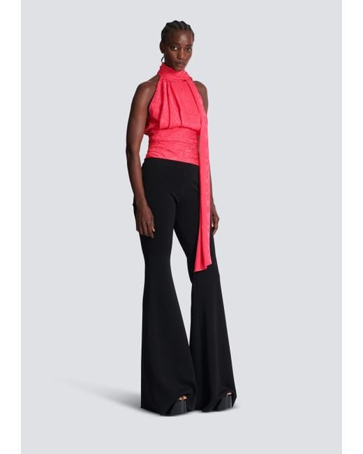 Balmain Pink Ruched Detail Halterneck Top