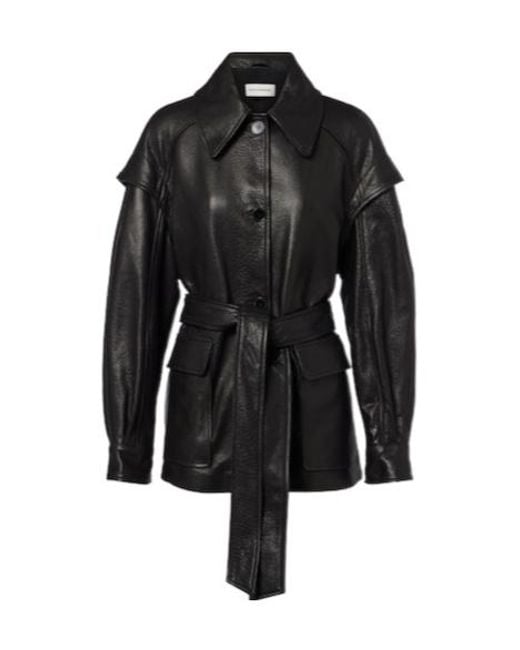 Nour Hammour Black Perrin Belted Leather Jacket