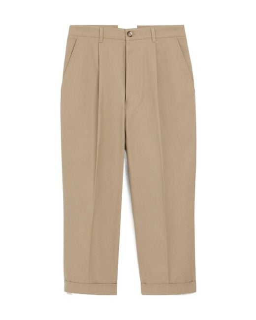 AMI Natural Pleated Straight Leg Trousers for men