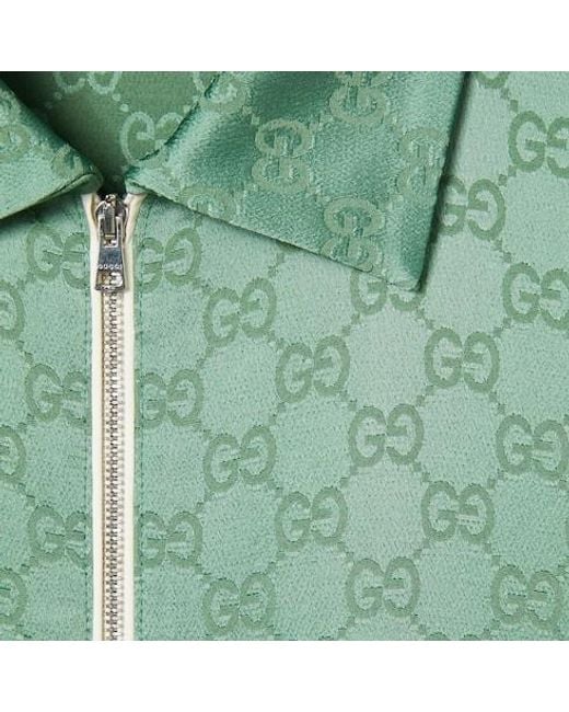 Gucci Green Relaxed Fit Gg Satin Zip Shirt