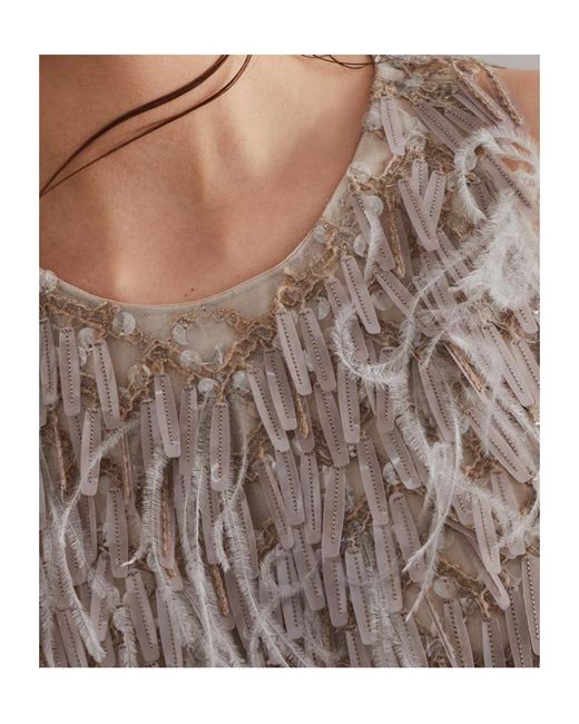 Brunello Cucinelli Brown Dazzling Embroidered Top