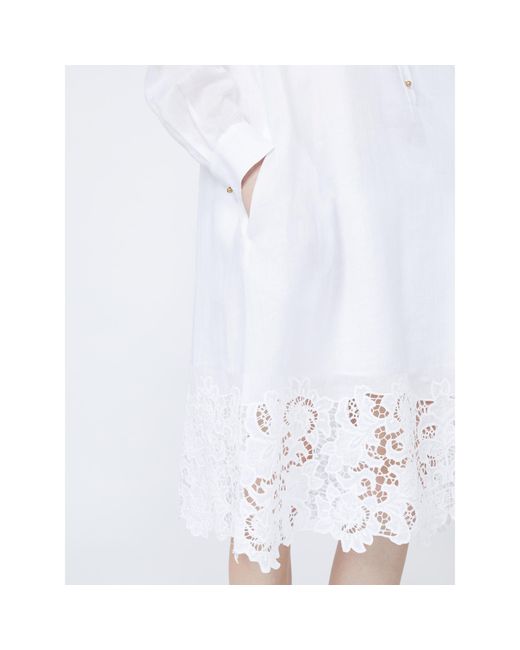Max Mara White Studio Mela Lace Detailed Midi Shirt Dress