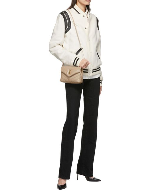 Saint Laurent Natural Loulou Toy Logo Plaque Shoulder Bag