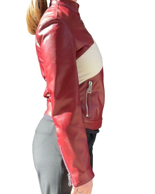 Lela Rose Red Zip-Up Leather Jacket