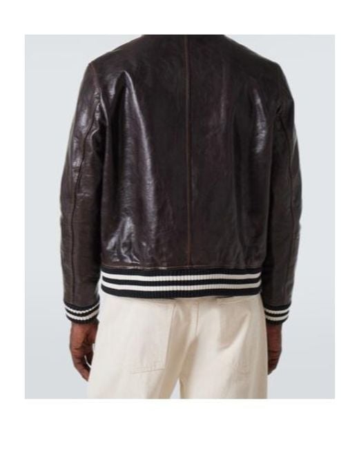 Wales Bonner Black Prince Leather Varsity Jacket for men