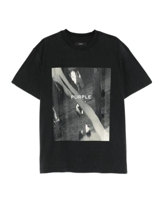 Purple Brand Black Graphic-Print T-Shirt for men