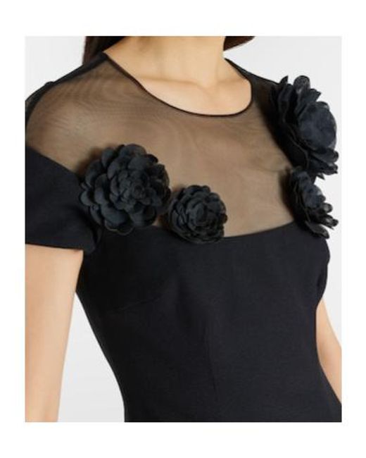 Safiyaa Black Noah Floral-Appliqué Crêpe Gown
