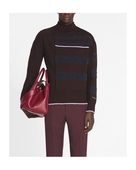 Lanvin Black Striped Mock-Neck Knitted Jumper for men