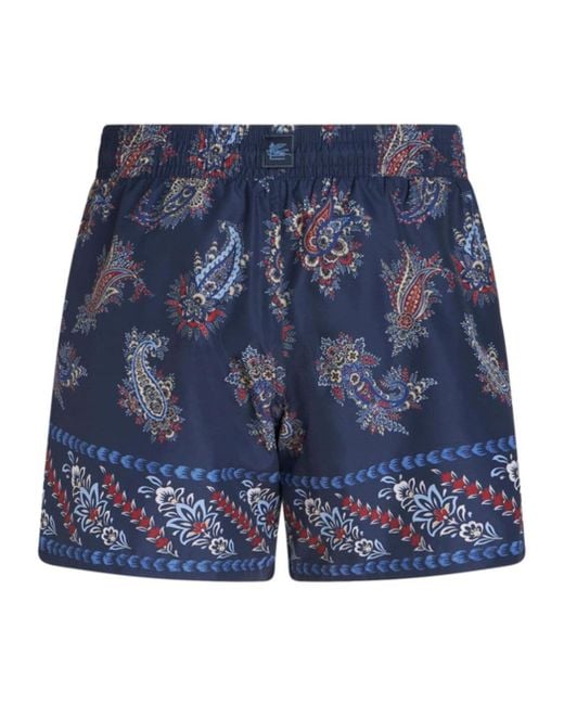 Etro Blue Paisley-Print Swim Shorts for men