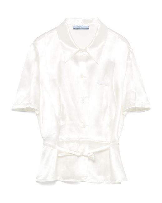 Prada White Short-Sleeved Satin Shirt