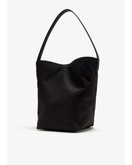The Row Black Leather-Handle Cotton Tote Bag