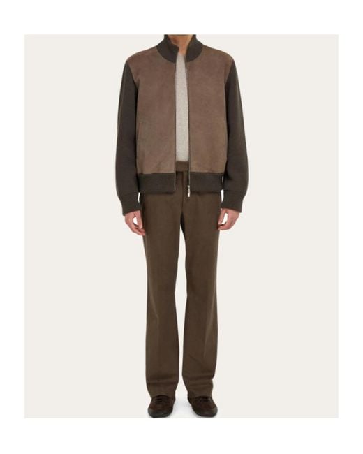 Ferragamo Brown Blouson With Leather Inserts for men