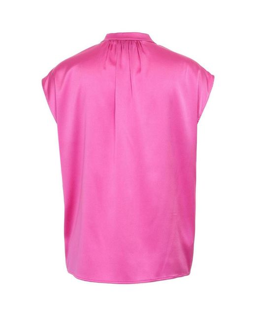 Pinko Pink Satin Button-Up Sleeveless Blouse