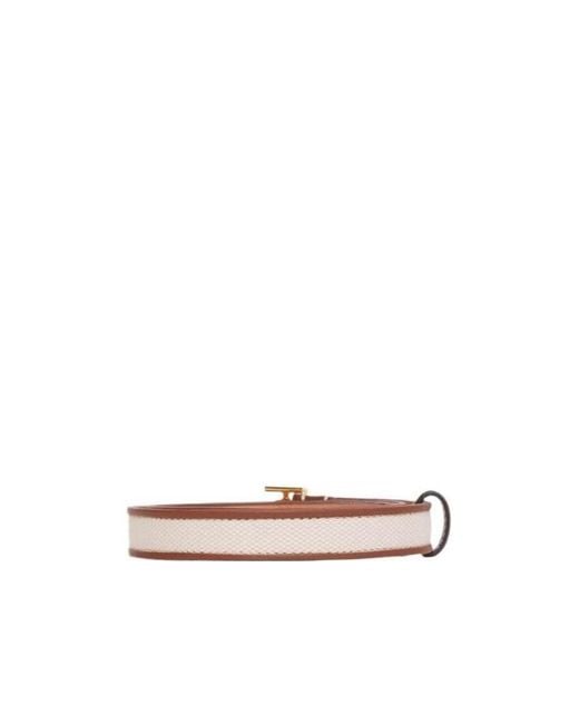 Burberry White Logo Plaque Buckle Belt