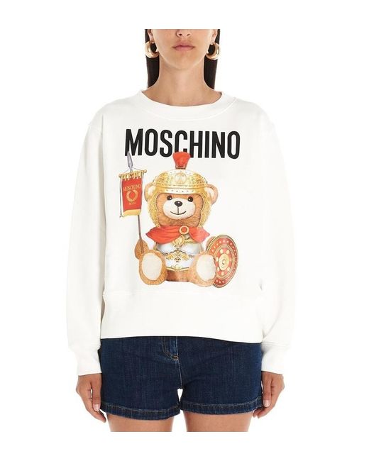 Moschino White Teddy Bear Printed Sweater