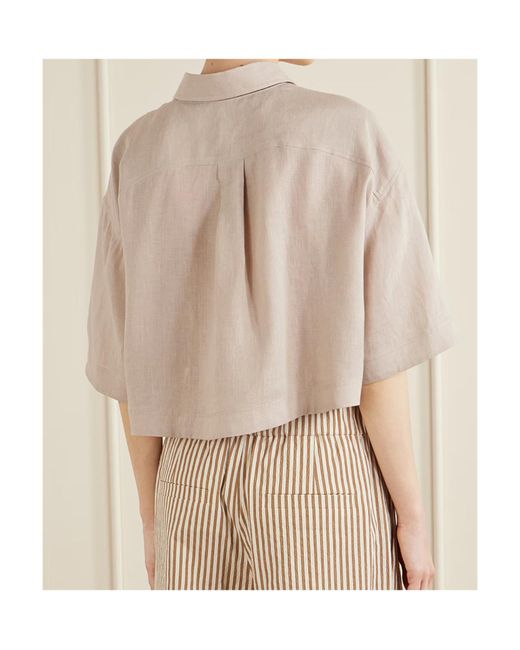 Brunello Cucinelli Natural Cropped Short-Sleeve Shirt